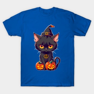 Witch cat Halloween Pumkins T-Shirt